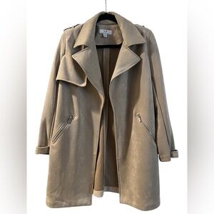 Magaschoni Classic Faux Leather Suede Like BeigeTrench Coat- Size M